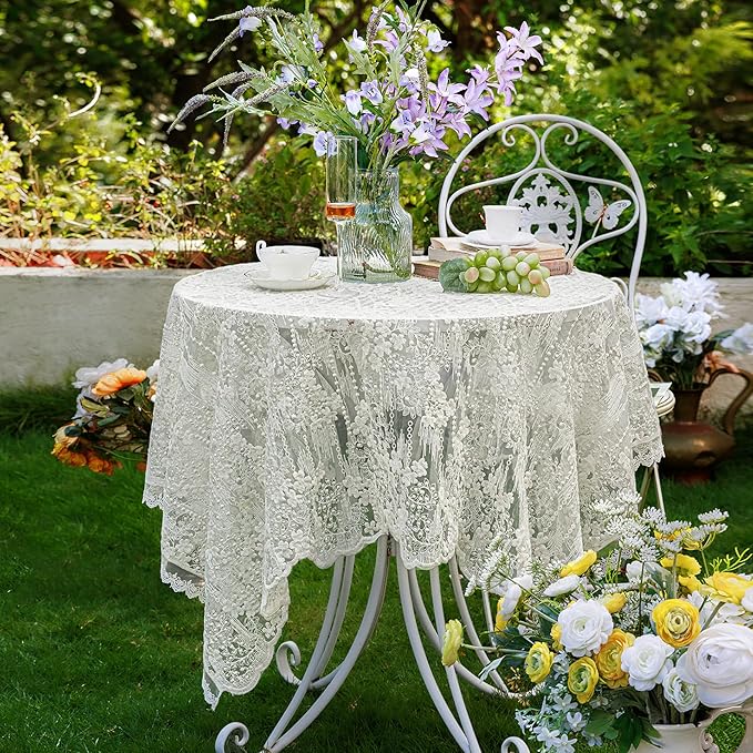 Lace Embroidered Tablecloth. Rectangle Lace Vintage Tablecloth Dustproof Table Protector for Kitchen Dining Room Party Banquet Home Picnic Wedding Decoration (Creamy White 78.5×53 inch)