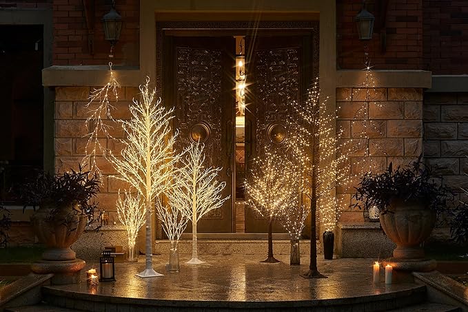 LITBLOOM Birch Garland with Lights 6FT 120 Fairy Lights Plug in, Lighted White Twig Vine Garland for Home Mantle Wall Christmas Decoration Inside Outside