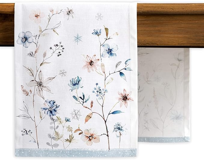 Maison d' Hermine Table Runner 100% Cotton Single Layer Table Runners 48 inches Long for Thanksgiving Christmas Decorations Home Kitchen Dining Party Wedding (Ice Florals, 14.5" x 48")