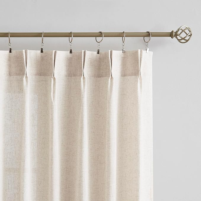 Vision Home Natural Pinch Pleated Semi Sheer Curtains Textured Linen Blended Light Filtering Window Curtains 95 inch for Living Room Bedroom Patio Pinch Pleat Drapes with Hooks 1 Panel 84" Wx95 L