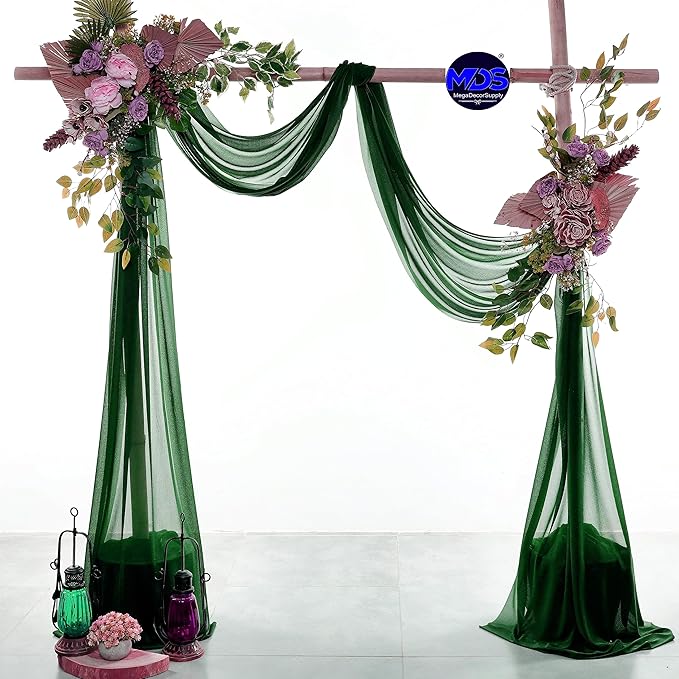 MDS Halloween Chiffon Draping Fabric - 1 Panel, 30" Wide x 30ft Long - Sheer Spooky Arbor & Canopy Drapery for Haunted House Backdrops, Party Ceilings, DIY Costumes & Themed Events - Hunter Green