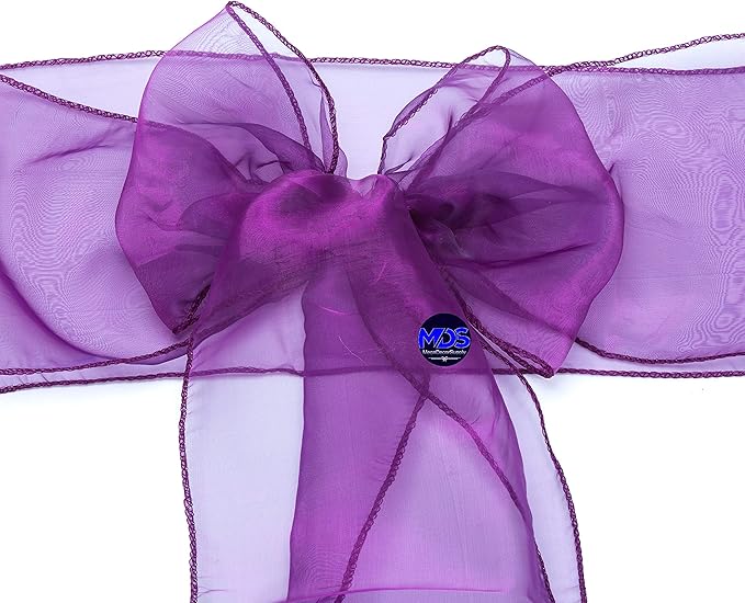 MDS Pack of 50 PCS Organza Chair Sashes Wider Dining Chair Bows Ribbon Tie Back for Wedding Party Birthday Bridal Shower Reception Event Banquet Home Chair Cover Decoration - Dark Purple