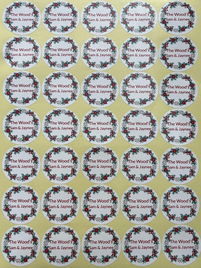 Custom Stickers for Weddings, Birthdays & Businesses - Personalized Labels with Your Logo - Waterproof, Fade and Heat Resistant - Pack of 100-1000 (Wreath W, 4 Inch)