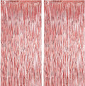 2 Pack Rose Gold Foil Fringe Backdrop Curtains, Tinsel Streamers Birthday Party Decorations, Fringe Backdrop for Graduation, Baby Shower, Gender Reveal, Disco Party