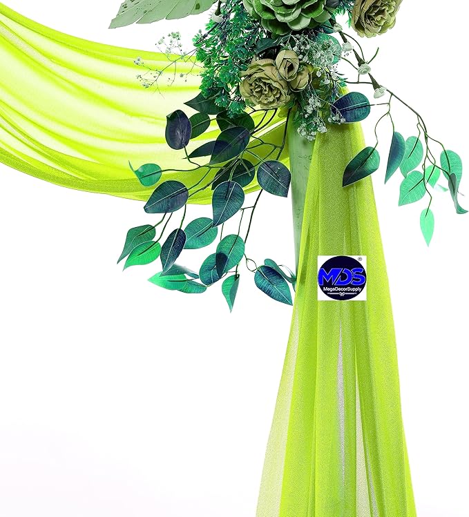 MDS Halloween Chiffon Draping Fabric - 2 Panel, 30" Wide x 20ft Long - Sheer Spooky Arbor & Canopy Drapery for Haunted House Backdrops, Party Ceilings, DIY Costumes & Themed Events - Parrot Green