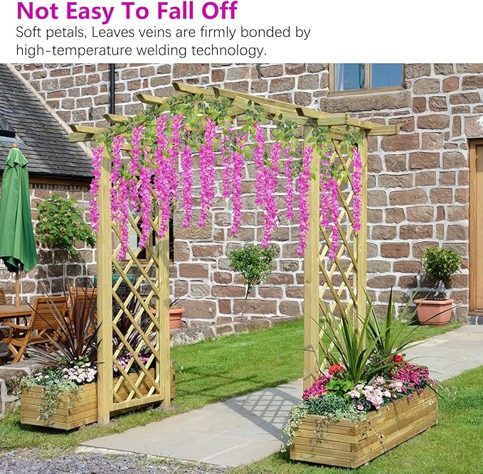 24 Pack Purple Red Wisteria Hanging Flowers, 3.4 Ft Fake Hanging Flowers, Artificial Wisteria Garland Vines for Wedding Room Backdrop Outdoor Patio Garden Decoration