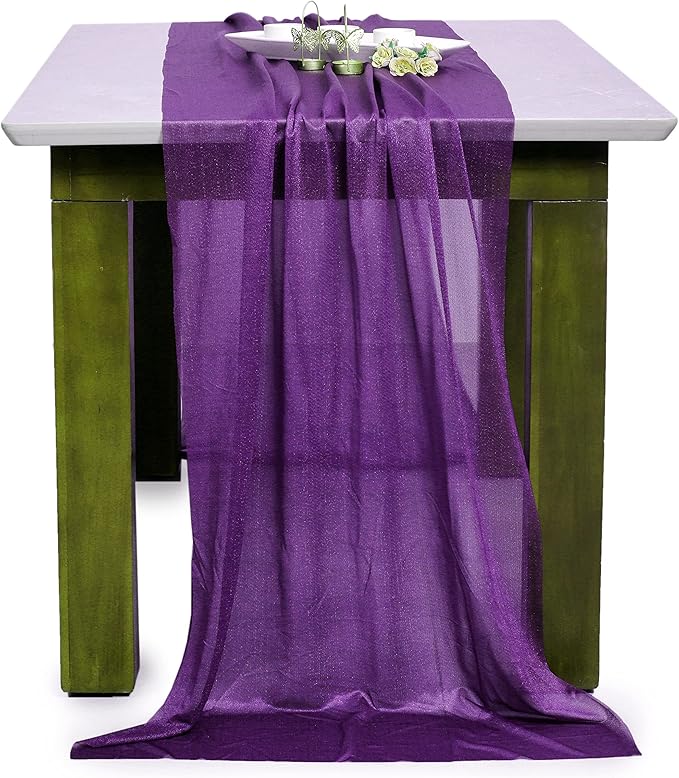 MDS Halloween Chiffon Table Runner - 20 Pack, 29 x 170 Inches, 14ft Each - Sheer Spooky Table Runners for Haunted House Parties, Trick-or-Treat Tables, Witchy Décor, Wedding & Events - Cadbury Purple