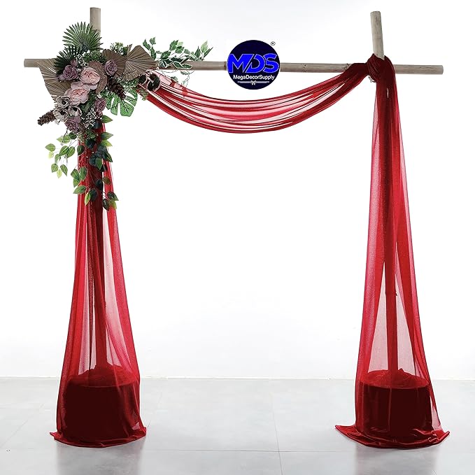 MDS Halloween Chiffon Draping Fabric - 2 Panel, 30" Wide x 100ft Long - Sheer Spooky Arbor & Canopy Drapery for Haunted House Backdrops, Party Ceilings, DIY Costumes & Themed Events - Apple Red