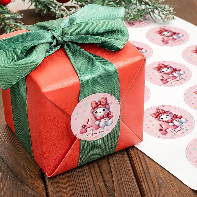 callie Personalized Christmas Stickers for Kids with Snowman Initial Name, Custom Waterproof Santa Labels for Gift Box, Party Decorations, Envelopes, 30pcs