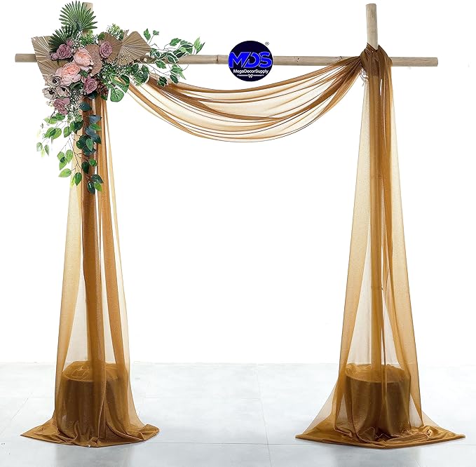 MDS Halloween Chiffon Draping Fabric - 2 Panel, 30" Wide x 100ft Long - Sheer Spooky Arbor & Canopy Drapery for Haunted House Backdrops, Party Ceilings, DIY Costumes & Themed Events - Mocha