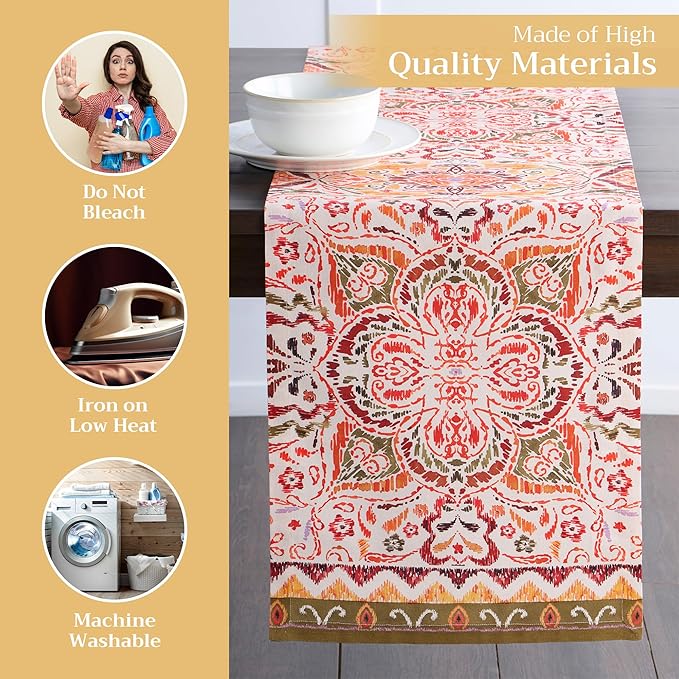 Maison d' Hermine Table Runner 100% Cotton Single Layer Table Runners 108 inches Long for Thanksgiving Christmas Decorations Home Kitchen Dining Party Wedding (Damask, 14.5" x 108")