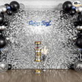 Qcity Silver Shimmer Wall Backdrop 48PCS, Black Back Not See-Through Design, Square Sequin Glitter Backdrop Panel, Perfect for Outdoor Events, Birthdays, Wedding and Party Decoration