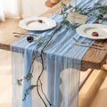 3pcs Light Blue Gauze Rustic Cheesecloth Table Runner 120 Inch 10 FT for Wedding Baby Shower Bridal Shower Birthday Engagement Garden Outdoor Party Long Sheer Boho Decorations