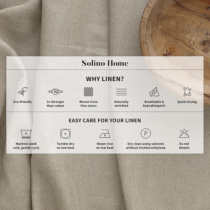 Solino Home Linen Tablecloth for Rectangle Tables 60 x 90 Inch - 100% Pure Linen Peach Table Cloth - Fete, Machine Washable Cloth Tablecloth