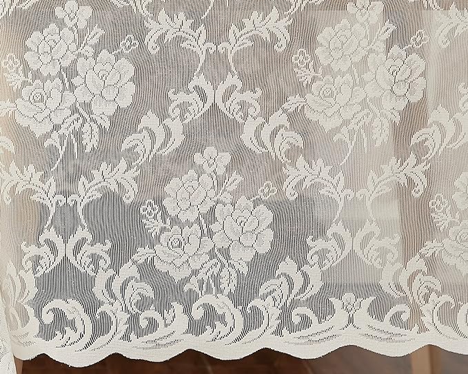 LinenZone Ivory Rectangle Tablecloth for Rustic Vintage Decor. Sheer Lace Works Great As Wedding, Thanksgiving or Christmas Tablecloth (Mia TC 60 x 144, Ivory)