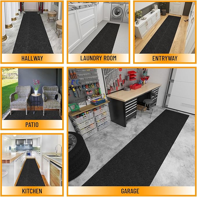 Ottomanson Commercial Scrape Rib Entry Mat – Heavy Duty Ribbed Floor Mat for High Traffic – Non Slip Rubber Back, Waterproof – Indoor Outdoor Use for Offices, Schools, Lobbies, 2'7" x 51', Black