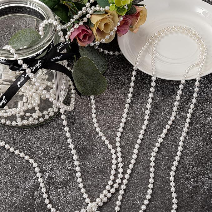4mm Crafts Faux Pearl Beads Garland Pearl Bead Roll Strand of Pearls to Decorate Floral Centerpieces Wedding Party Favor Christmas Tree(131 Feet White)