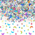 MARFOREVER Holographic Star Moon Confetti, Glitter Birthday Star Scatter Table Confetti Iridescent Sequins Sprinkles Metallic Foil Moon Stars for DIY Wedding Festival Party Decorations(10 mm, Silver)
