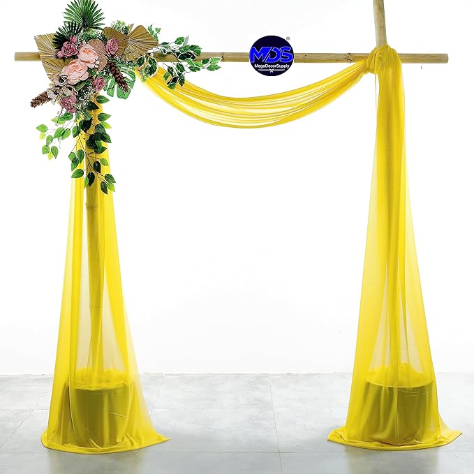 MDS Halloween Chiffon Draping Fabric - 1 Panel, 30" Wide x 100ft Long - Sheer Spooky Arbor & Canopy Drapery for Haunted House Backdrops, Party Ceilings, DIY Costumes & Themed Events - Yellow