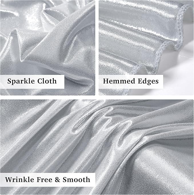 20ft x 10ft Silver Sequin Backdrop Curtain for Parties, Wrinkle Free Thick Glitter Photo Backdrop Drapes 4 Panels 5x10FT Back Drop Cloth Shiny Fabric for Wedding Birthday Photography Background