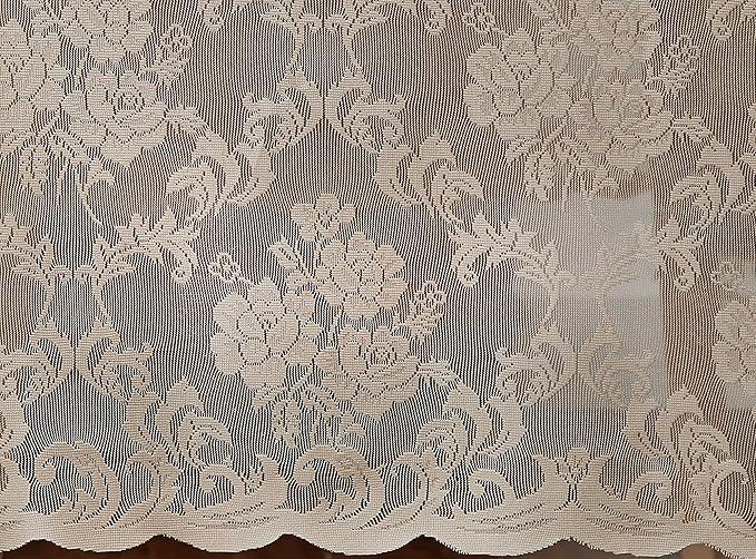 LinenZone Extra Large Linen Round Tablecloth for Rustic Vintage Decor. Sheer Lace Table Cloth Works Great As Wedding Tablecloth or Thanksgiving Table Cover. (Mia 132 Round, Linen)