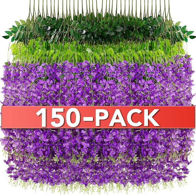 Wisteria Hanging Flowers,Fake Hanging Flowers,Wisteria artificiales Garland for Home Wedding Arch Floral Party Garden Ceremony Outdoor Decor,3.6 feet Long(150,Purple)