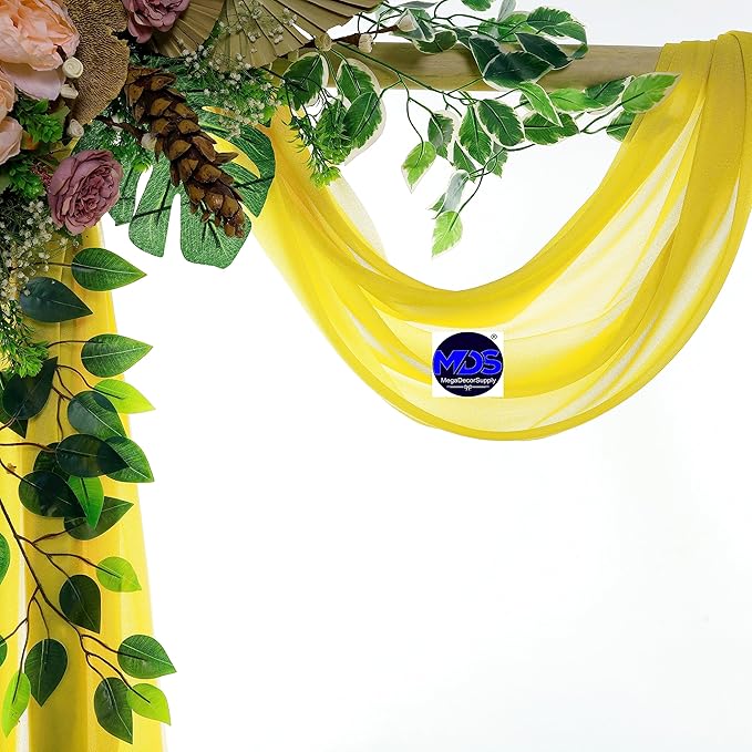MDS Halloween Chiffon Draping Fabric - 1 Panel, 30" Wide x 30ft Long - Sheer Spooky Arbor & Canopy Drapery for Haunted House Backdrops, Party Ceilings, DIY Costumes & Themed Events - Yellow