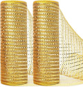 Ribbli 2 Rolls Gold Mesh Ribbon,10 inch x 30 feet(10Yard) Each Roll,Metallic Gold with Wide Gold Foil,Christmas Ribbon for Wreath Swags and Decorating