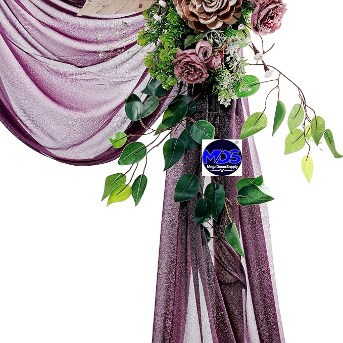 MDS Halloween Chiffon Draping Fabric - 2 Panel, 30" Wide x 50ft Long - Sheer Spooky Arbor & Canopy Drapery for Haunted House Backdrops, Party Ceilings, DIY Costumes & Themed Events - Eggplant