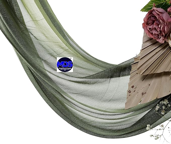 MDS Halloween Chiffon Draping Fabric - 2 Panel, 30" Wide x 20ft Long - Sheer Spooky Arbor & Canopy Drapery for Haunted House Backdrops, Party Ceilings, DIY Costumes & Themed Events - Olive Green