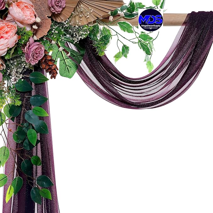MDS Halloween Chiffon Draping Fabric - 2 Panel, 30" Wide x 30ft Long - Sheer Spooky Arbor & Canopy Drapery for Haunted House Backdrops, Party Ceilings, DIY Costumes & Themed Events - Eggplant