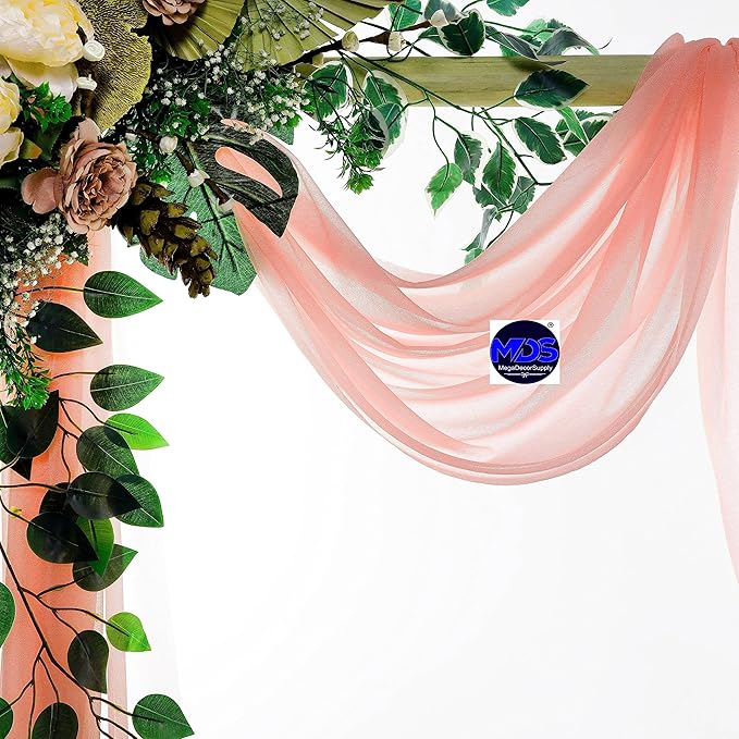 MDS Halloween Chiffon Draping Fabric - 1 Panel, 30" Wide x 50ft Long - Sheer Spooky Arbor & Canopy Drapery for Haunted House Backdrops, Party Ceilings, DIY Costumes & Themed Events - Peach