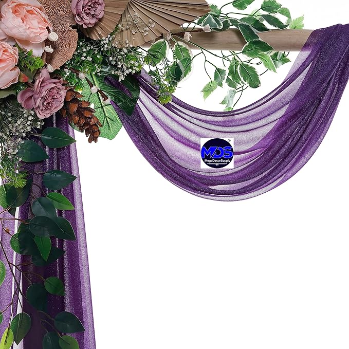 MDS Halloween Chiffon Draping Fabric - 2 Panel, 30" Wide x 50ft Long - Sheer Spooky Arbor & Canopy Drapery for Haunted House Backdrops, Party Ceilings, DIY Costumes & Themed Events - Cadbury Purple