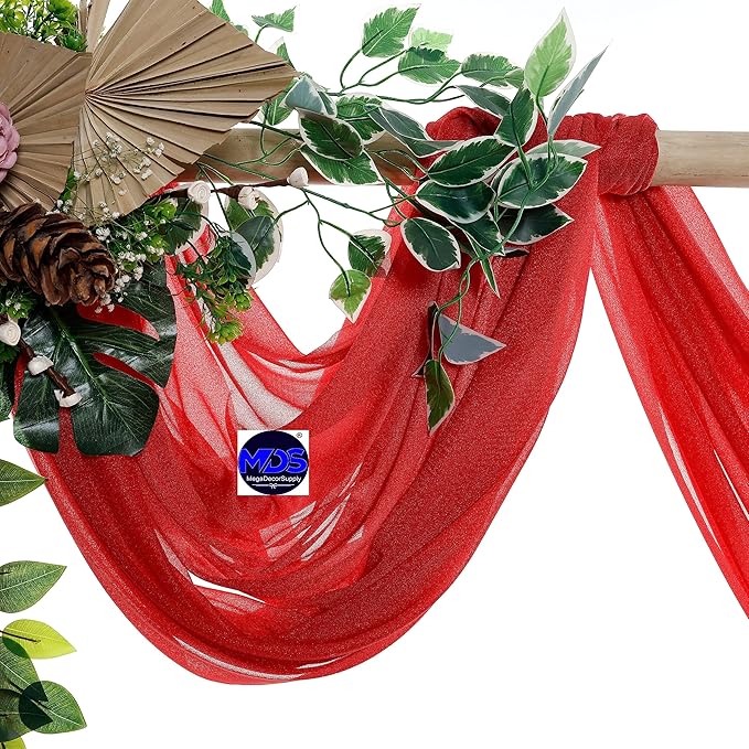 MDS Halloween Chiffon Draping Fabric - 2 Panel, 30" Wide x 40ft Long - Sheer Spooky Arbor & Canopy Drapery for Haunted House Backdrops, Party Ceilings, DIY Costumes & Themed Events - Red